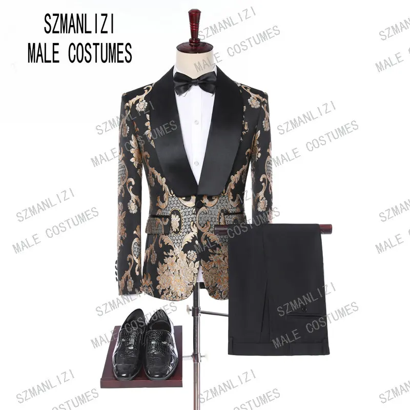 jacket and pants Новейший дизайн пальто брюки Тонкий блестящий серебряный курительный пиджак итальянский смокинг платье двубортные мужские свадебные костюмы жениха - Цвет: jacket and pants