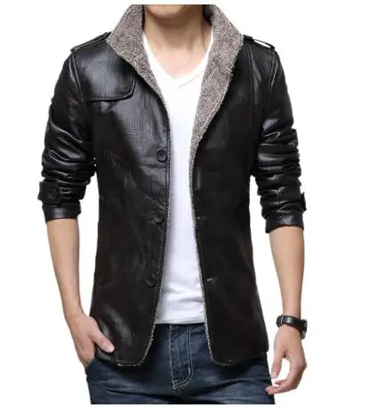 Для мужчин однотонный длинный рукавпальто с воротником-стойкой из искусственной