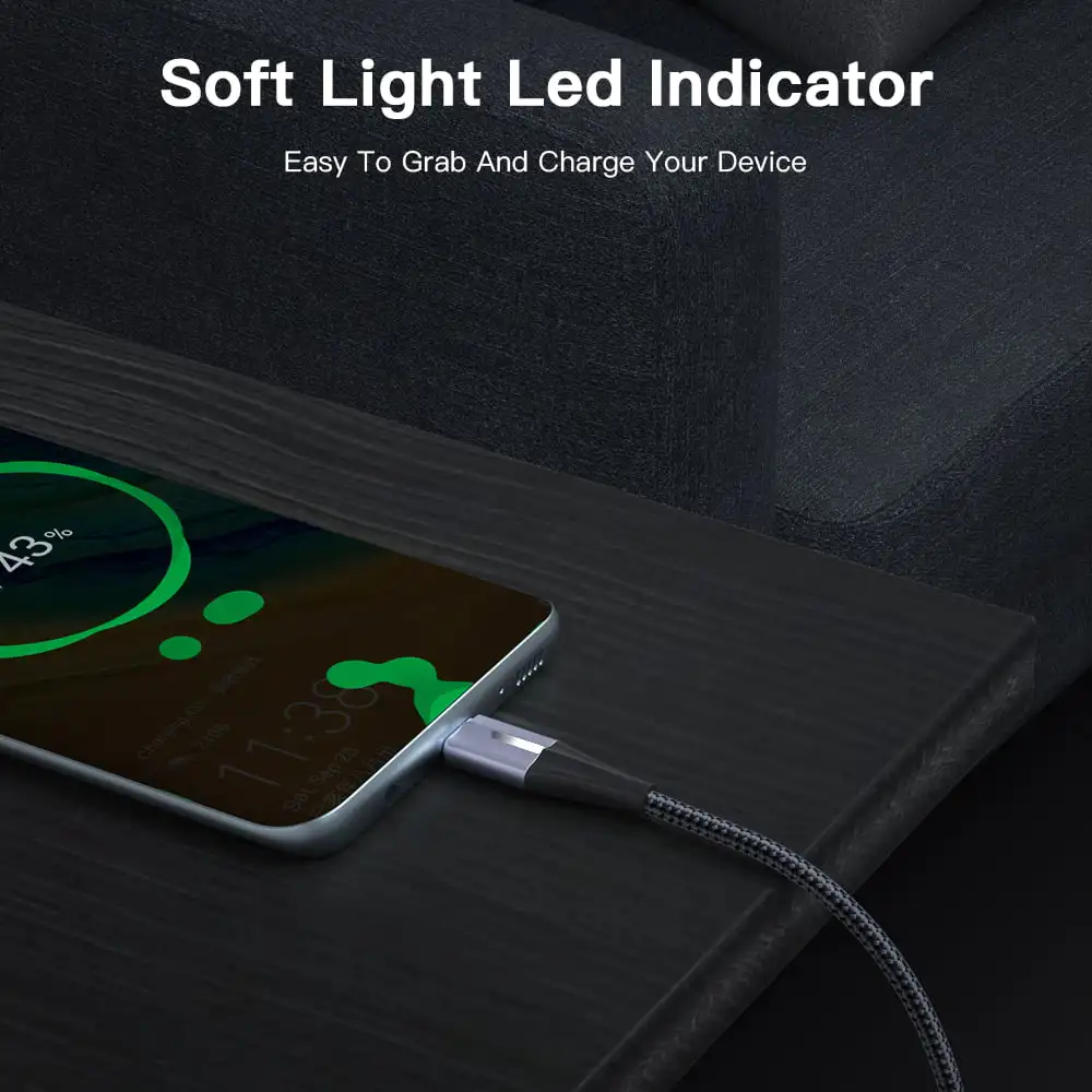 Кабель ELECTOP 100 Вт с USB C на Type PD 5A шнур для быстрой зарядки телефона со светодиодным