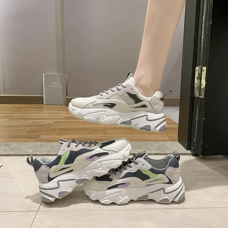 

2020 spring and autumn new thick bottom color matching women's shoes fashion old shoes women all-match sports casual shoes X477