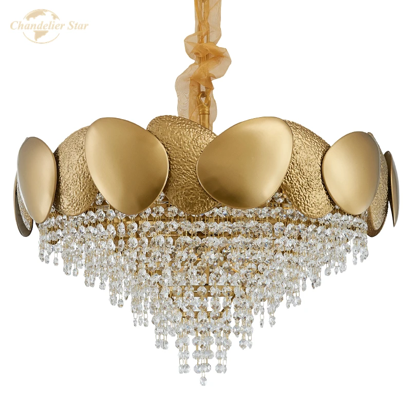 

Postmodern Crystal Chandeliers Lighting Luxury Gold LED Pendant Hanging Lamp Lustre for Bedroom Living Room Dining Room Villa