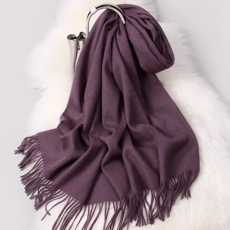 Winter 100% Pure Wool Scarf Women Solid Grape Warm Echarpe Wraps for Ladies Cashmere Foulard Femme Thicken Merino Scarves |