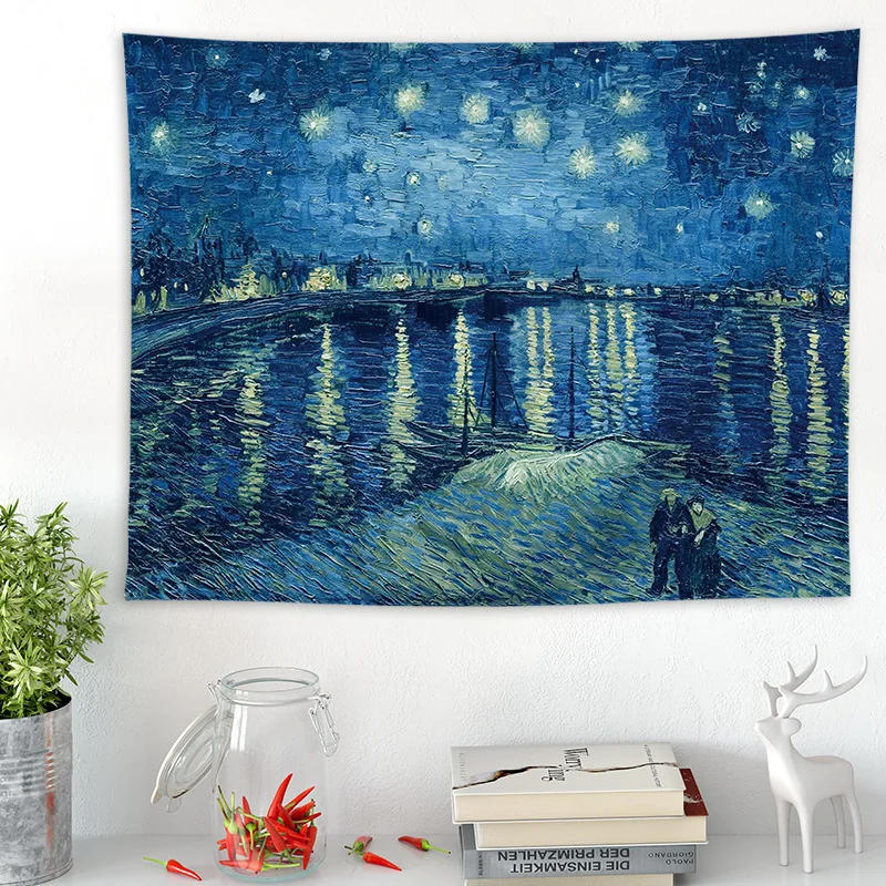 Vangogh Картина гобелен настенный полиэстер печатных хиппи Стена Ткань Домашний