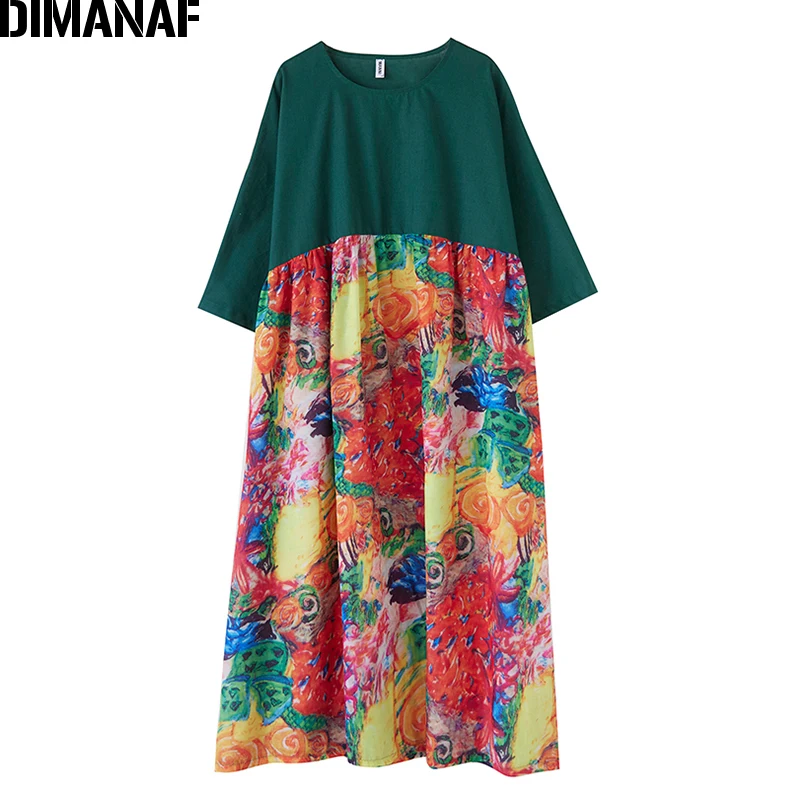

DIMANAF 2021 Autumn Plus Size Women Dress Long Sleeve Sundress Oversize Lady Vestidos Printing Long Dress Loose Casual 5XL 6XL