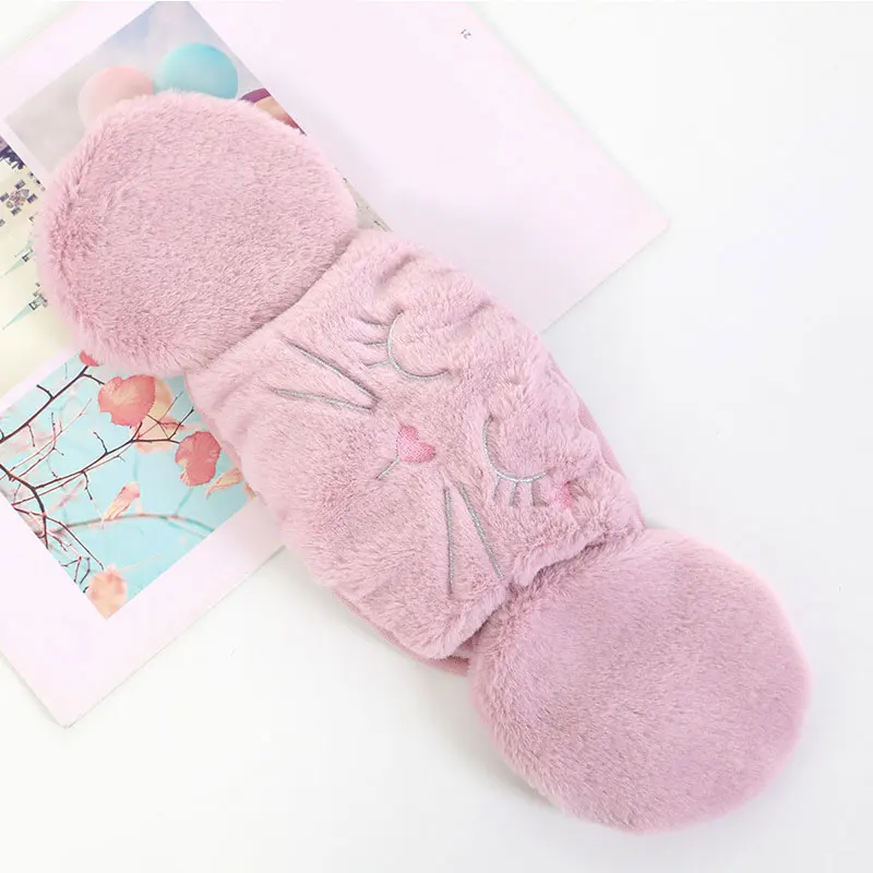 light purple cat Новая женская маска, наушники, интегрированные зимние уличные велосипедные плотные маски, теплые плюшевые наушники, модные милые хлопковые Чехлы для лица - Цвет: light purple cat