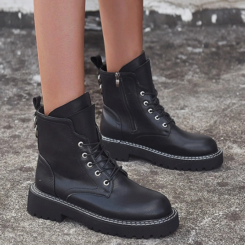 Женские короткие ботиночки из искусственной кожи Зимние ботинки на платформе