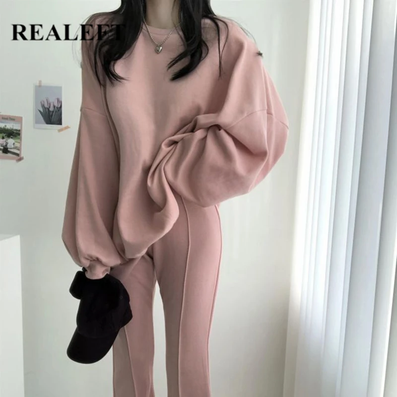 

REALEFT Autumn Winter Tracksuit Women's Sets Two Pieces New 2020 Pullovers Sweatshirt Sporty Pants Lounge Wear Suits Ladies