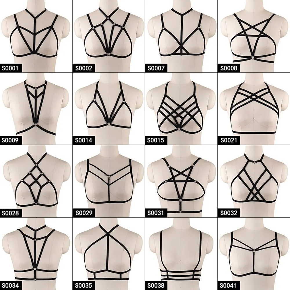 

Cheapest Garter Belt Erotic Goth Accessories Pentagram Harness For Woman Bondage Cupless Bra Festival Clothing Rave Costume