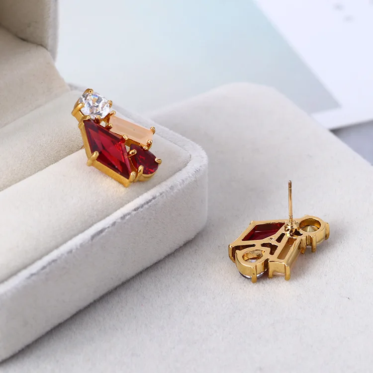 

European and American fashion jewelry simple fashion diamond-shaped red earrings, exaggerated, elegant, party, gifts