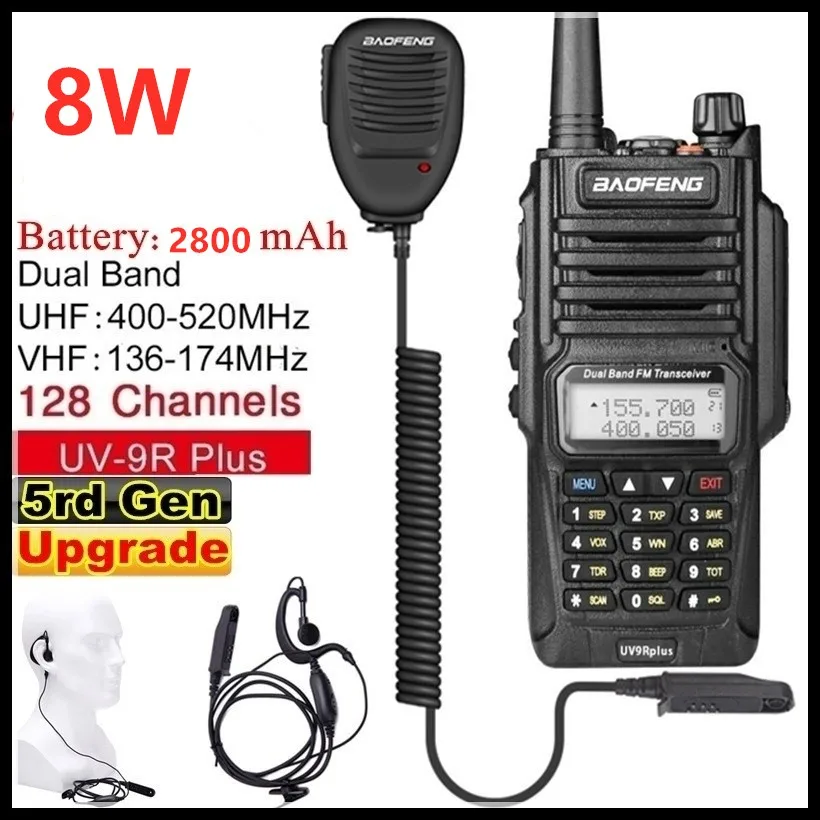 Baofeng UV-9R Plus(5rd Gen) рация 8 Вт 2800 мАч VHF UHF Двухдиапазонный портативный двухстороннее радио водонепроницаемый FM переносной цифровой