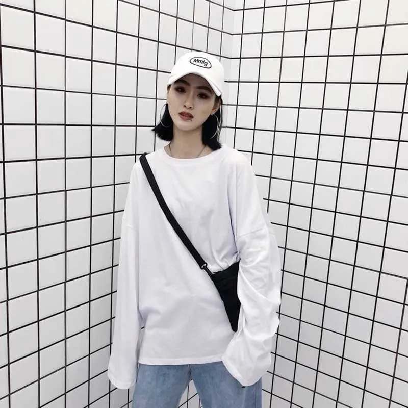 NiceMix, осенняя Женская одежда, корейский Ulzzang, Harajuku, футболка с забавным принтом, поддельные две футболки с длинным рукавом, женские свободные футболки