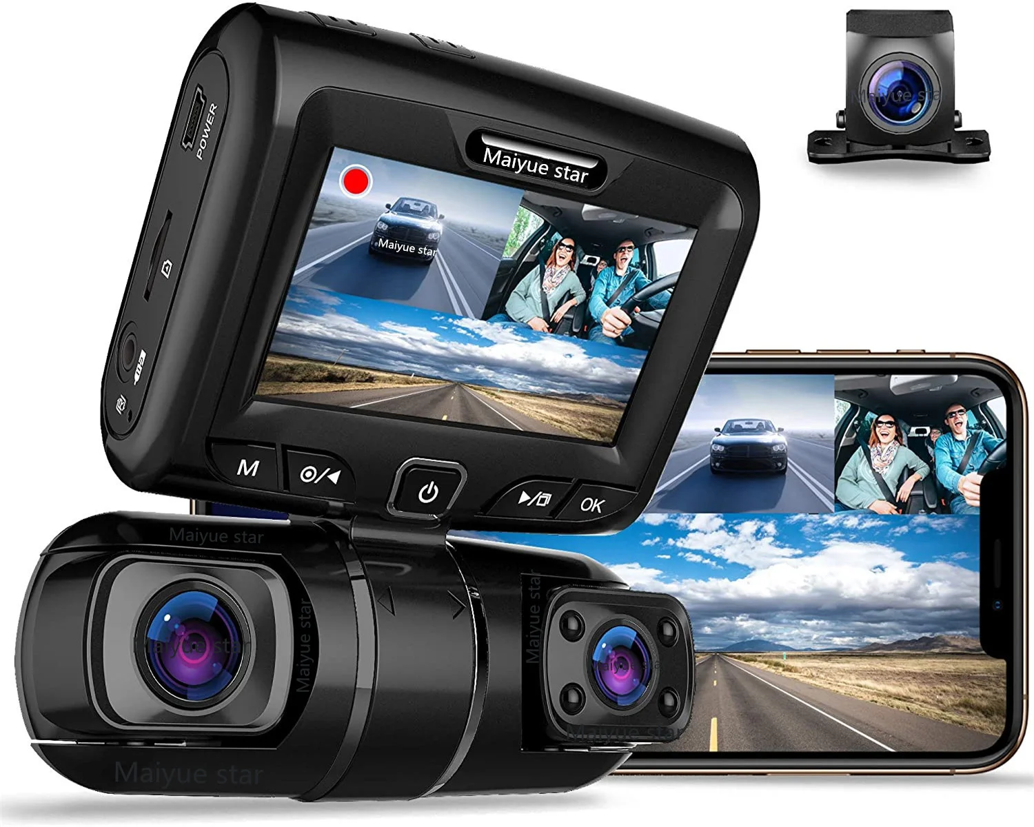 

3 Channel Front/Rear/Cabin Car DVR 3 Inch LCD Screen Dash Cam Video Recorder 3 Lens Sony Sensor Infrared Night Vision WiFi/ADAS