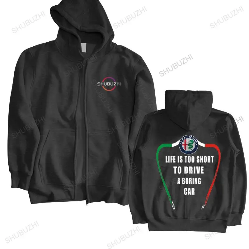 

men's spring jacket hooded black pullover Life Is Too Short To Drive A Boring Car Alfa Romeo Men's sweatshirt Men Clothes Tops