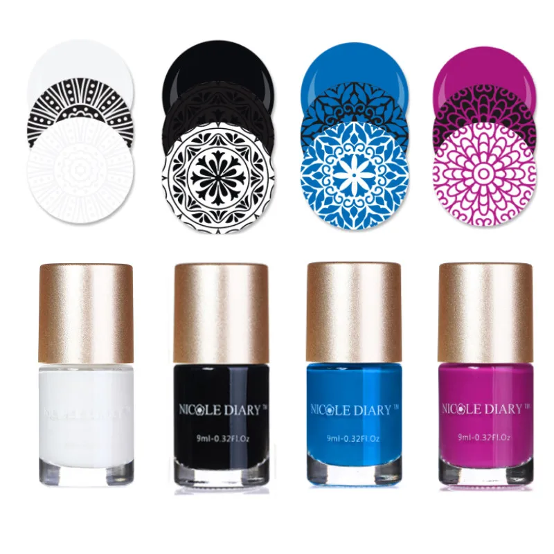 

NICOLE DIARY 9ml Nail Stamping Polish 5ml Black Gold Silver Colorful Nail Art Plate Printing Varnish