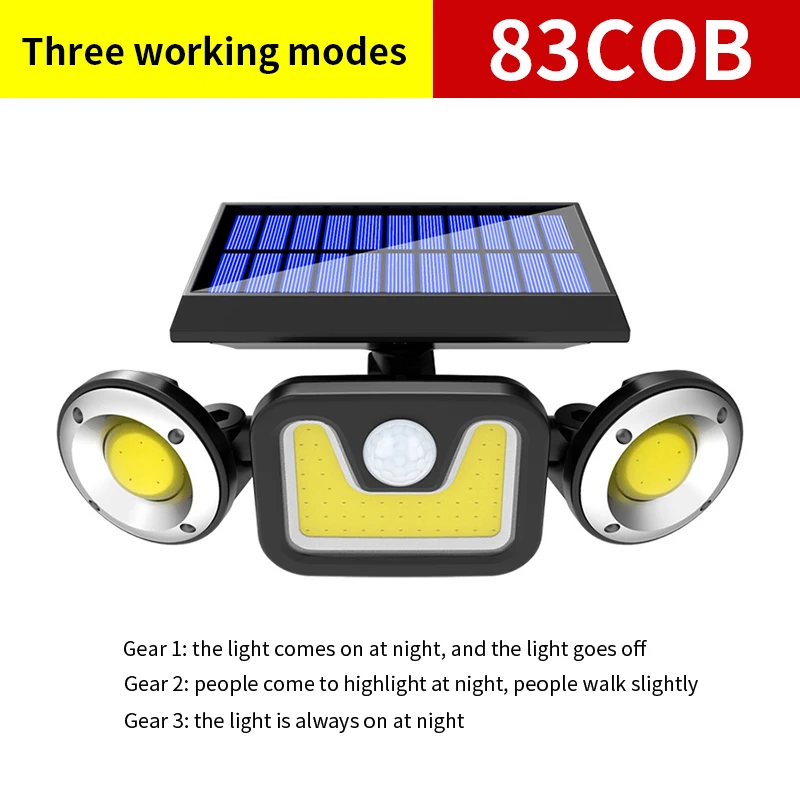 

78LED Solar Lights Outdoor 3 Head Motion Sensor Wide Angle Illumination Super Bright Waterproof Remote Control Wall Lamp