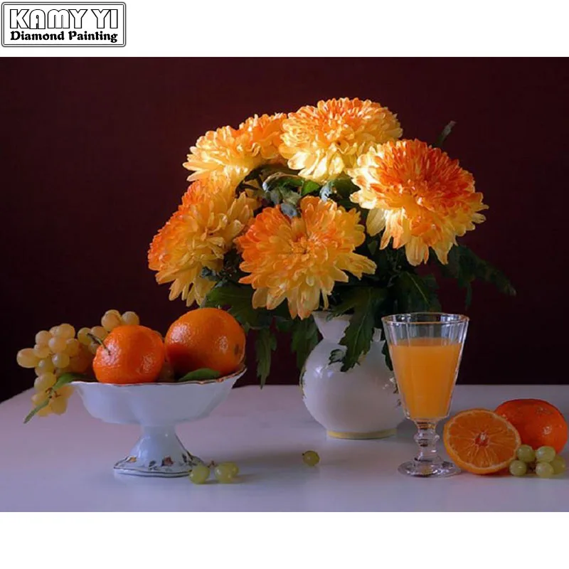 DIY 5D Алмазная мозаика вышивка оранжевые ромашки и фрукты крестиком украшение для