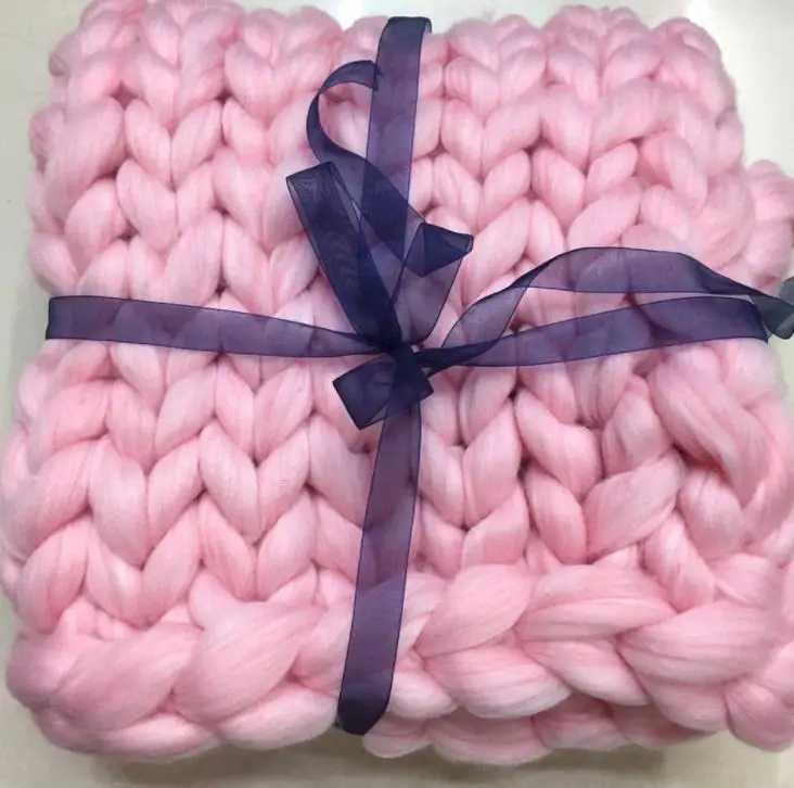 

Hand Chunky Knitted Blanket Thick Yarn Wool-Like Polyester Bulky Knitted Blankets Winter Soft Warm Throw Drop Shipping