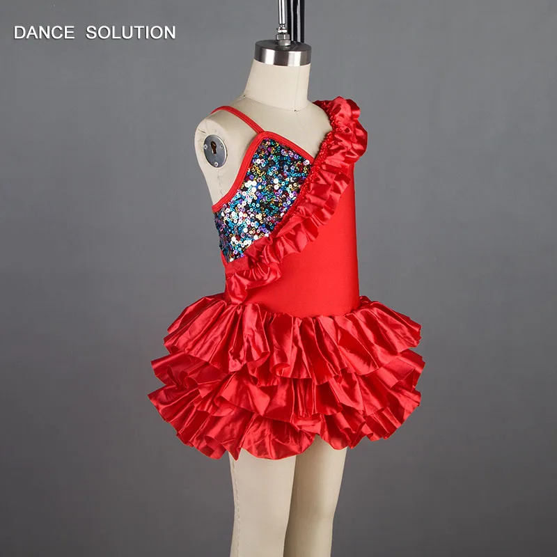 Красная атласная одежда танцевальное платье джаза и крана с большими