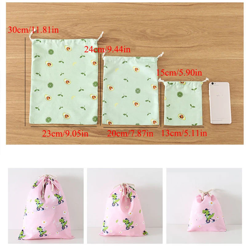 1PC Drawstring Bag Women Polyester Cotton Pouch Cute Flower Avocado Print With Girls Gift Storage Bags | Багаж и сумки