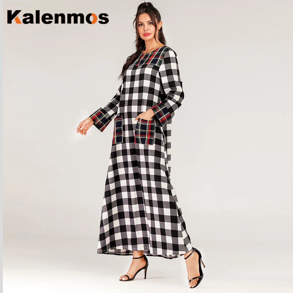 Женское клетчатое кимоно с длинным рукавом трапециевидной формы|Женские платья|