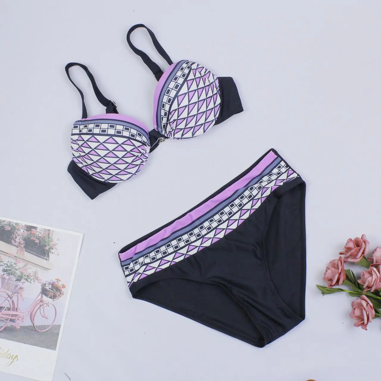 Женский сексуальный купальный костюм из двух предметов женское бикини пуш-ап для