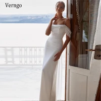 verngo simple soft satin sheath beach wedding dress spaghetti straps beads cape slit lace up backless long formal party gowns