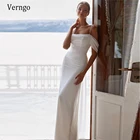 Простое мягкое атласное пляжное свадебное платье-футляр Verngo на тонких бретельках с бусинами накидка с разрезом на шнуровке с открытой спиной Длинные вечерние платья