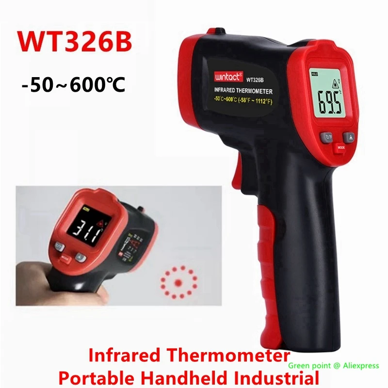 5PC WINTACT WT326B Handheld Digital Infrared Thermometer -50~600℃ For Industrial Collected The Infrared Energy Emitted By Object