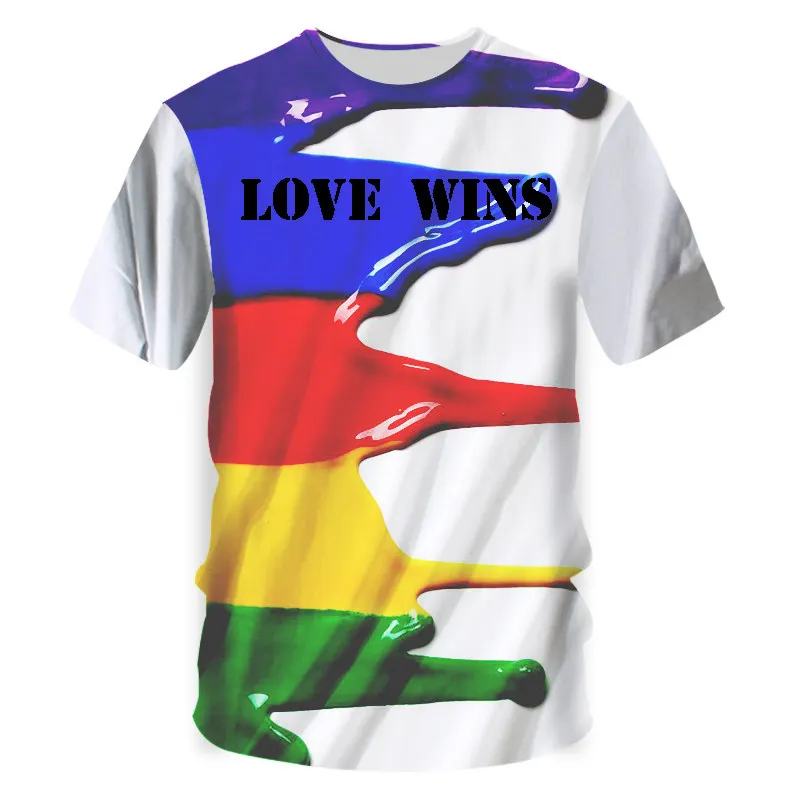 Футболка с 3D принтом LOVE WINS для мужчин и женщин топ коротким рукавом в стиле