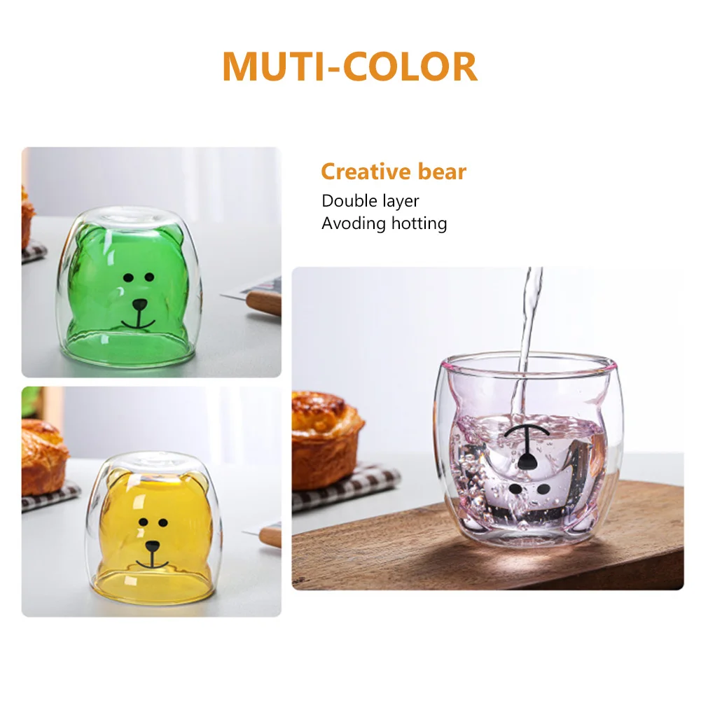 

Double Wall Cartoon Glass Mug Milk Tea Gift Coffee Mugs Double-layer Creative Cute Bear Animal Borosilicate Glass Heat-Resistan
