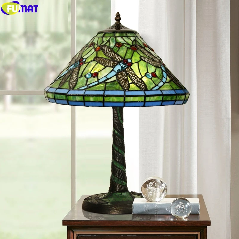Настольная лампа FUMAT Tiffany Dragonfly зеленый синий красный абажур домашний декор