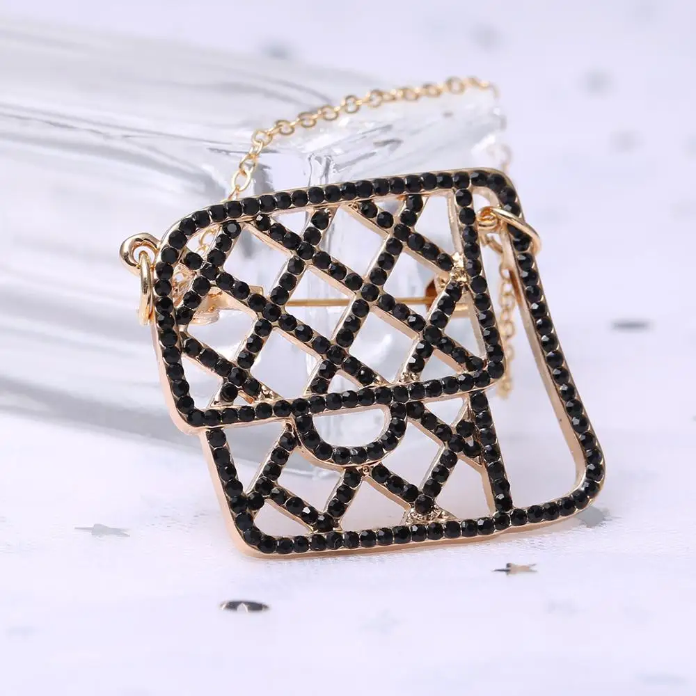 Женская Брошь булавка в форме сумки черная/золотая металлическая брошь с