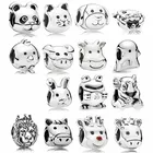 Бусина-Шарм сделай сам из серебра 925 пробы с животными, лягушкой, слоном, кошкой, пухом, медведем, пандой, курицей, крабом