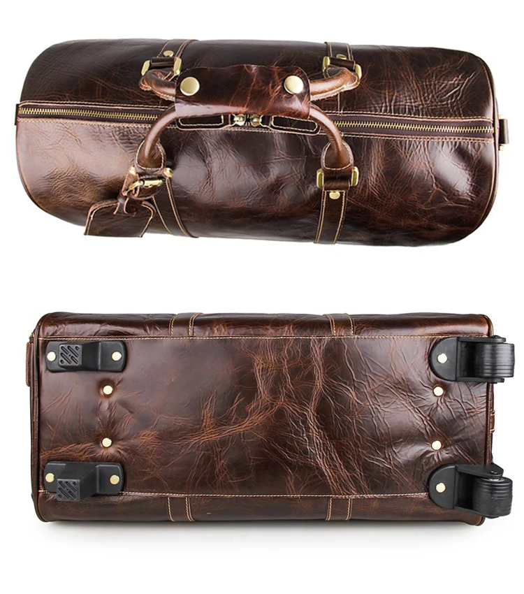 Мужская большая сумка на колесиках из натуральной кожи для путешествий воловьей