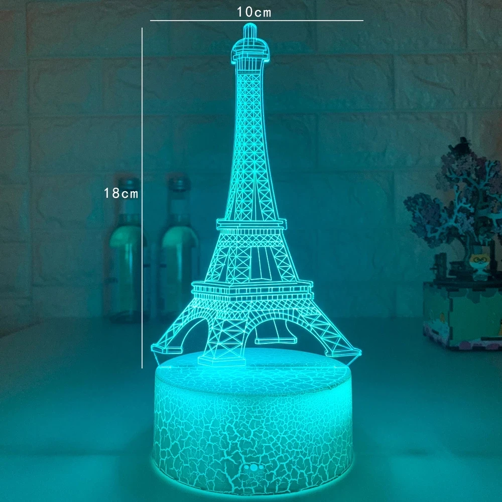 

3d Led Light Night Creative Eiffel Tower Kid Table Lamp Hologram Illusion Bedroom Living Room 7 Color Usb Led Light Lamp Lantern