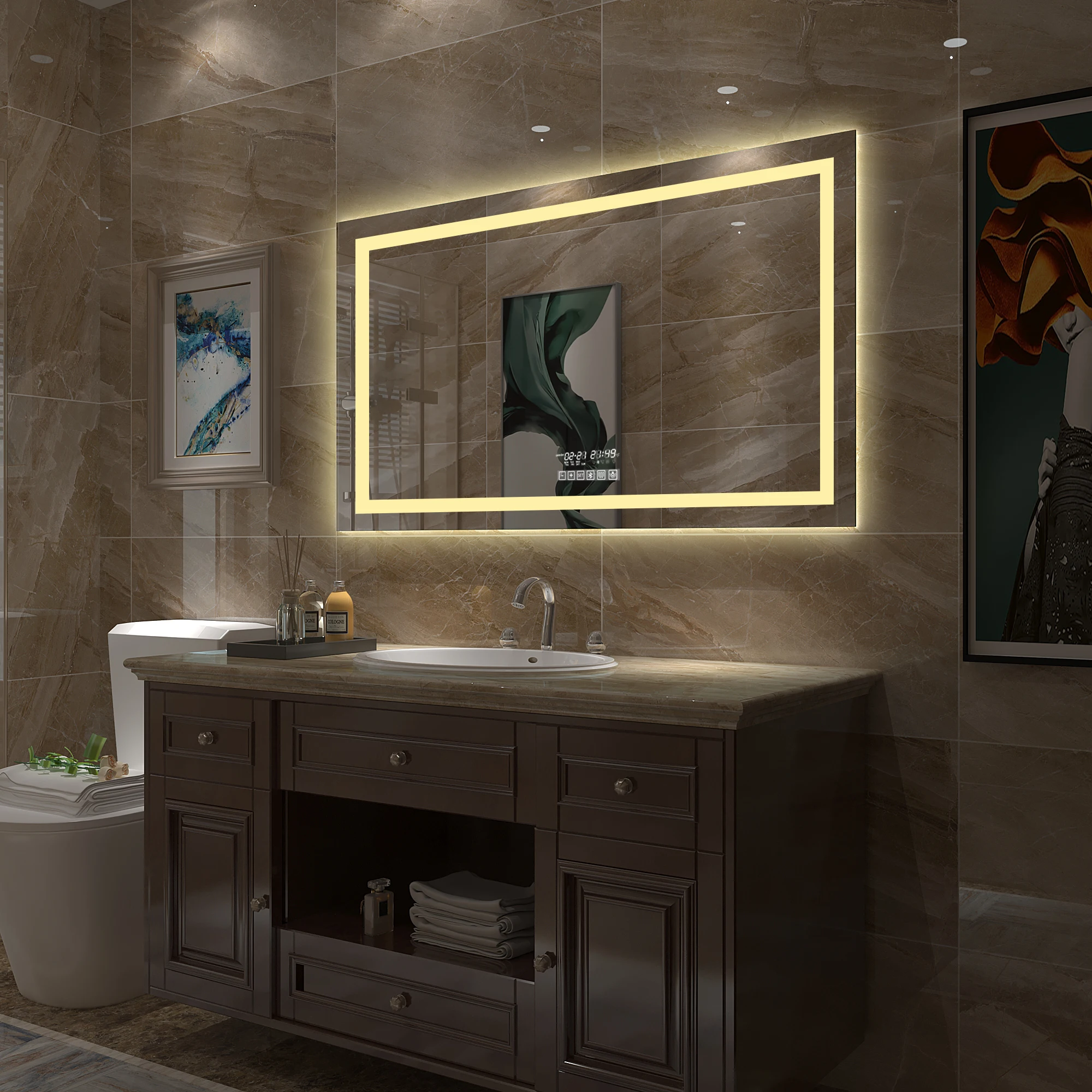 

Умное светодиодное зеркало для ванной, с регулируемой яркостью, теплым белым светом и поддержкой Bluetooth