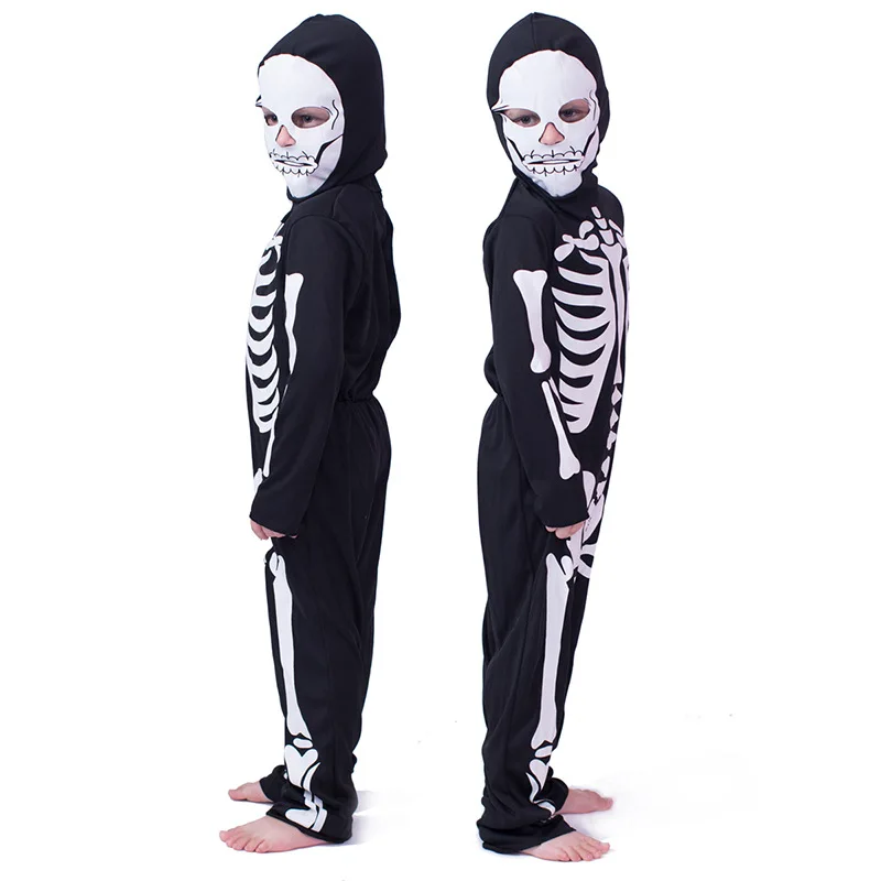 

Детский костюм для косплея на Хэллоуин, одежда с черным хитом, черепом, скелетом, призраком, для мальчиков и девочек, костюм для сцены и предс...