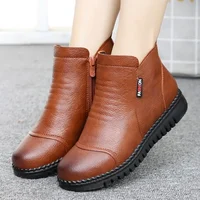 2021 Fashion Vintage Ankle Boots For Women Genuine Leather Plush Warm Shoes Female Leather Boots Ladies Leisure Leather Sneakers