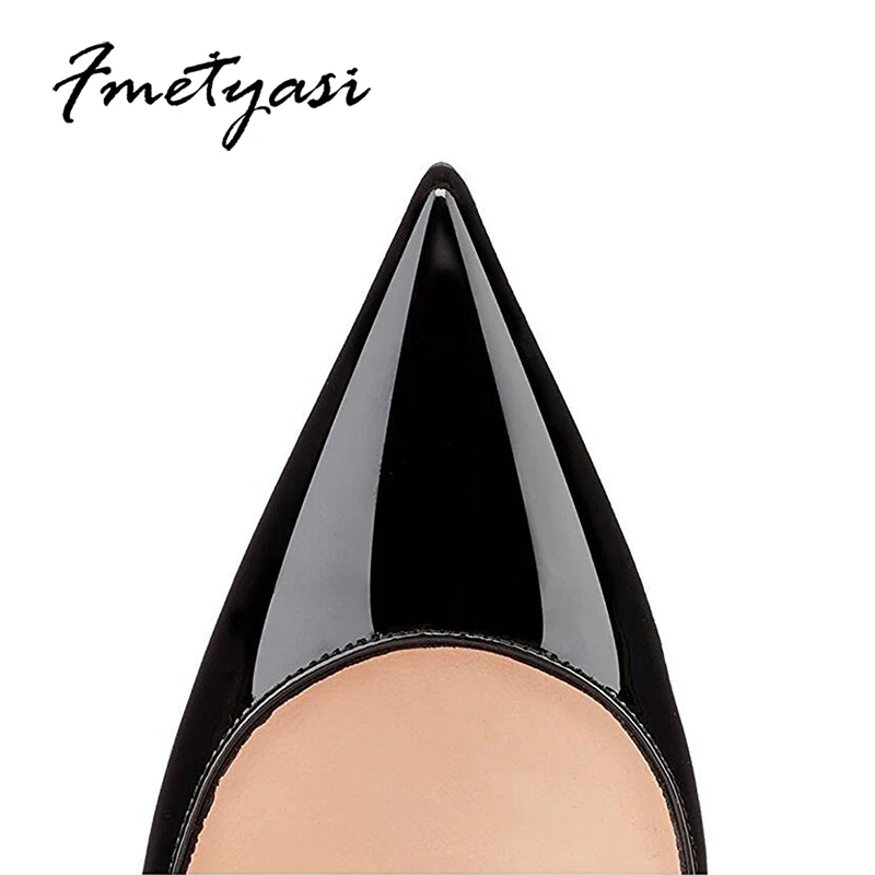 12CM Women's High Heel Fashion Patent Leather Pointed Toe Stiletto Sexy Designer Pump Ladies Dress Shoes Plus Size 45