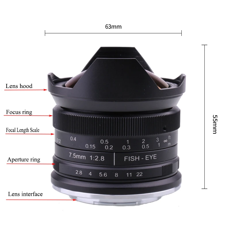 Объектив RISESPRAY 7 5 мм f2.8 рыбий глаз 180 APS-C ручной фиксированный объектив для Olympus