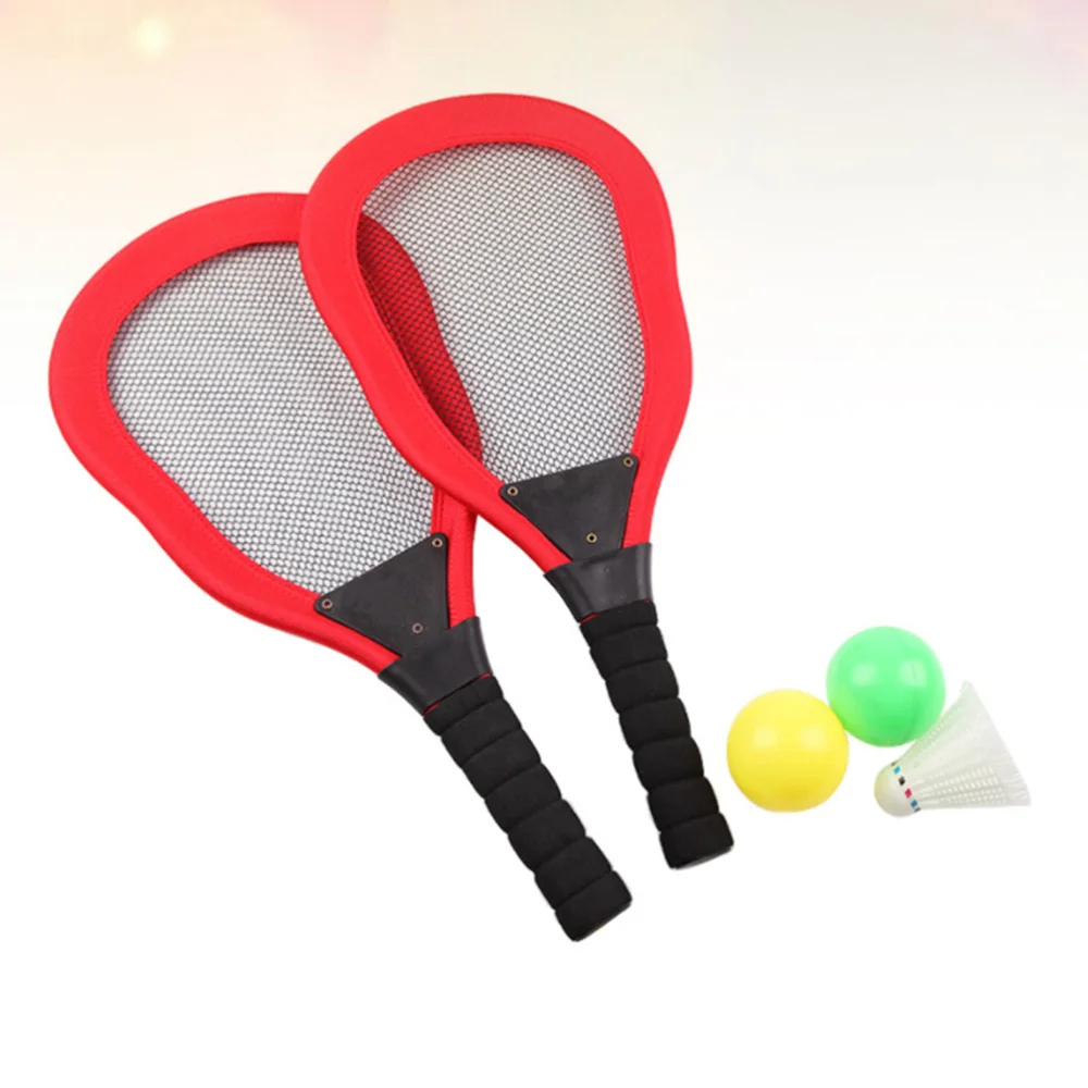 

5pcs Sports Children's Cloth Art Tennis Racket Badminton Beach Racket Kids Outdoor Supplies (Red 2pcs Racket + 1pc Badminton