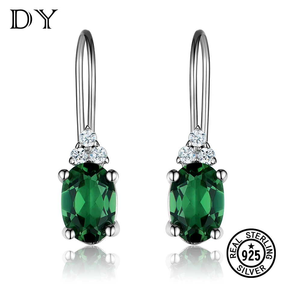 DY 925 пробы серебряные серьги с драгоценным камнем Изумрудное стекло кубического