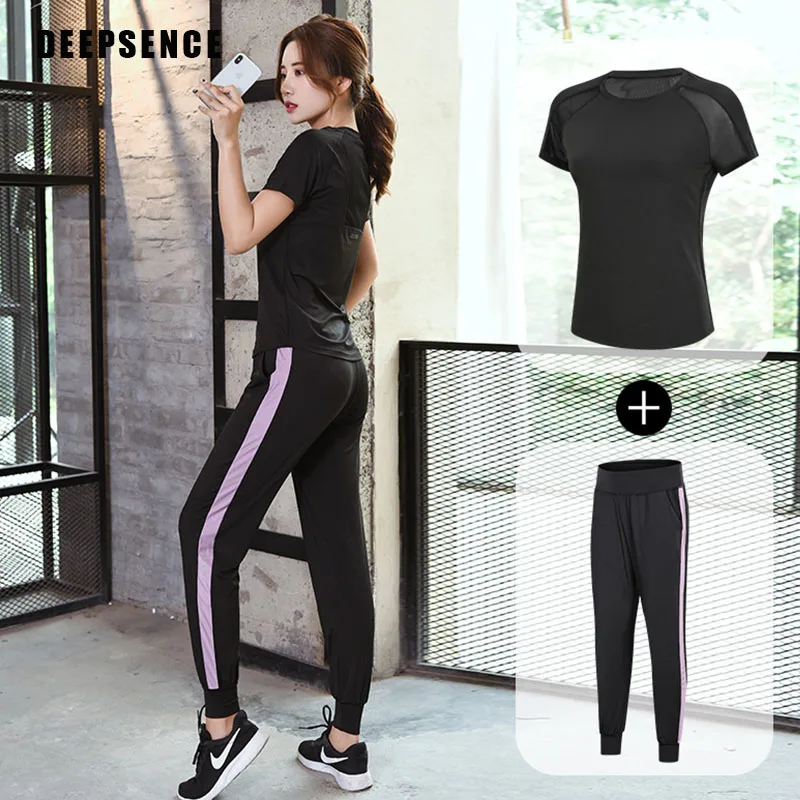 

DEEPSENCE 2PC Seamless Women Yoga Set Workout Sportswear Gym Clothing Fitness Long Sleeve Crop Top sport pants Suits