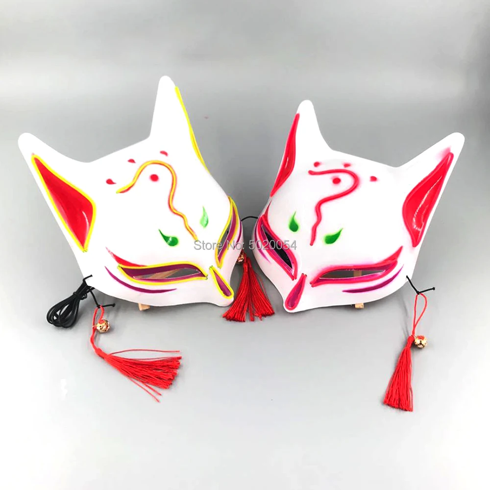 GZYUCHAO EL полумаска для лица EL Wire fox МАСКА кицунэ японского аниме ручная роспись Хэллоуин косплей светодиодная светящаяся маска