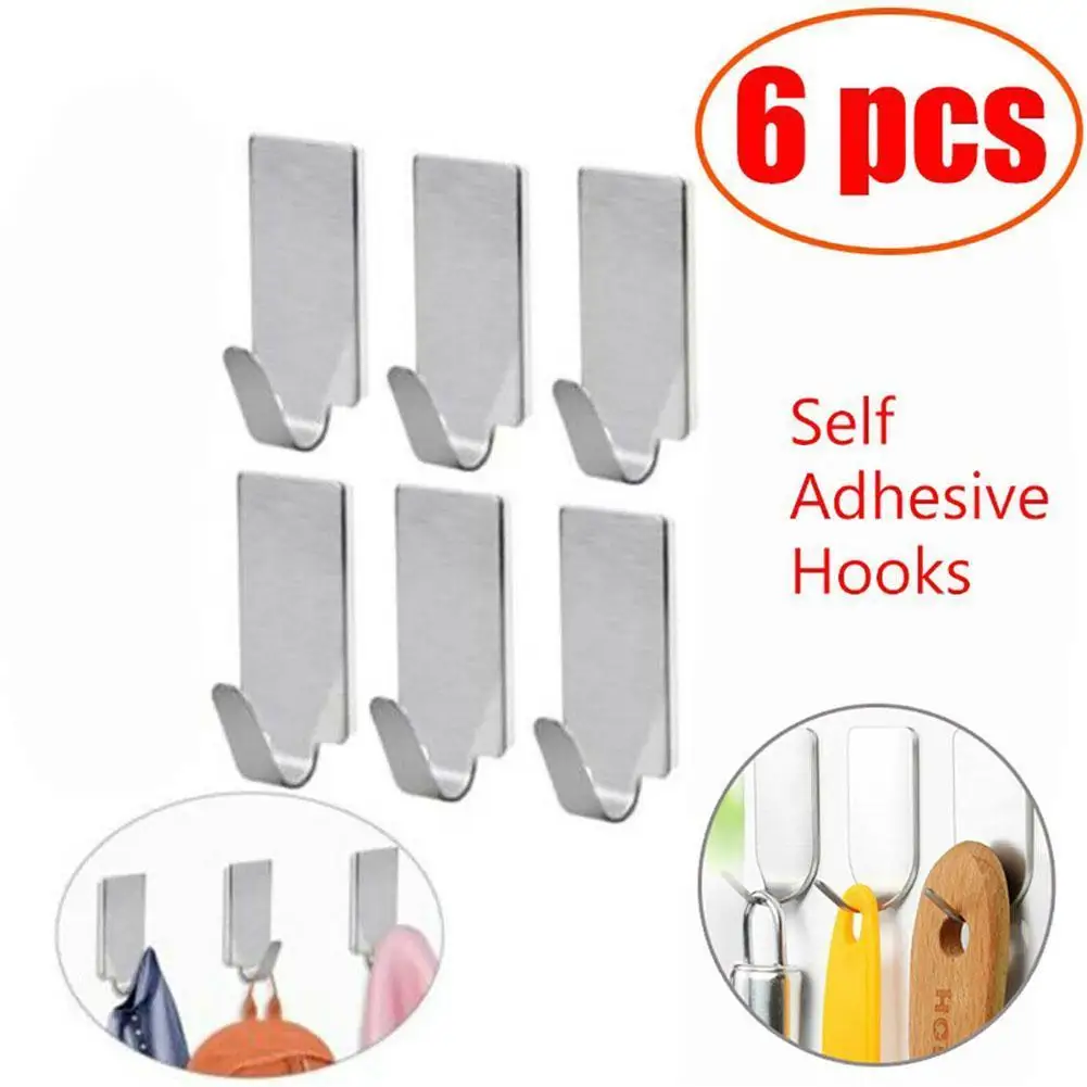 

6pcs Steel Towel Hooks Towel Racks Wall Storage Hooks For Kitchen Bathroom Self-Adhesive Steel Hook Organize