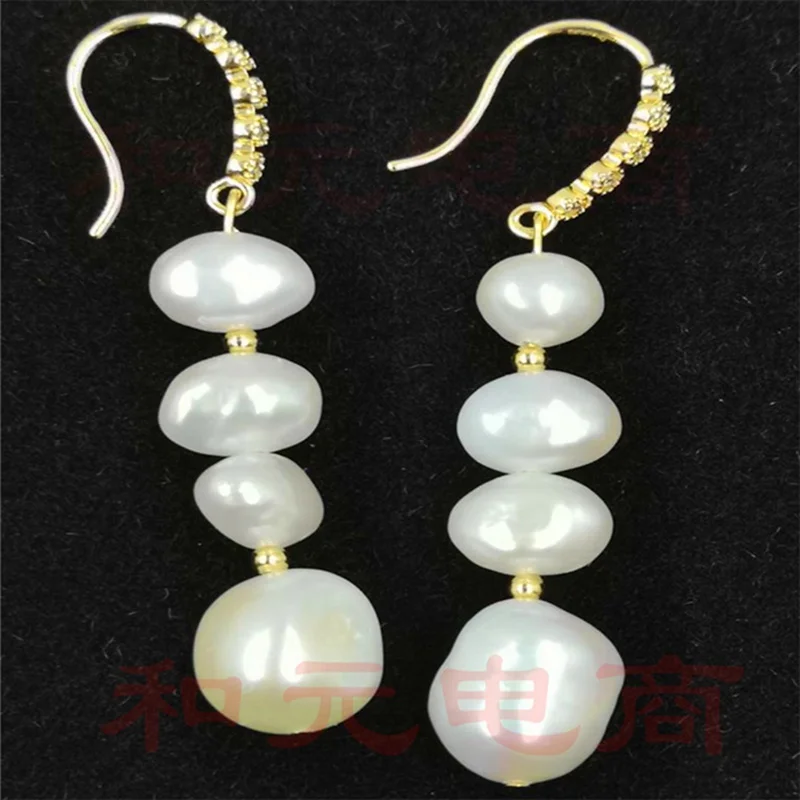 

8-9mm White baroque pearl earrings 18K gold plating DIY dangler TwoPin natural
