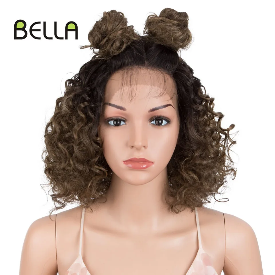 Парик Bella на сетке синтетические кудрявые волосы короткий 14 дюймов черный парик