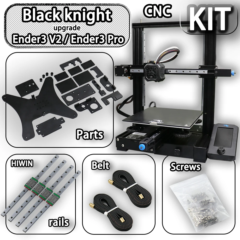 Black Knight Ender 3 v2/Ender 3 Pro 3d Printer Upgrade Kit,Includes kits and belt screws for genuine Hiwin Linear Rail