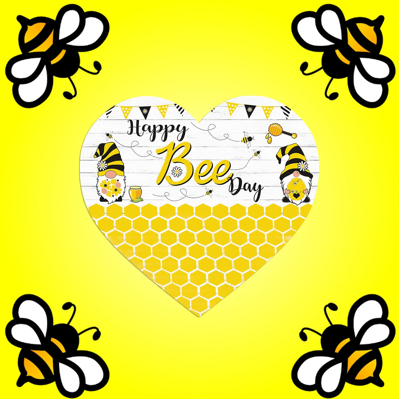 

Outdoor Hanging Front Door Welcome Sign - Creative Heart-shaped Happy Festival Sign Bee