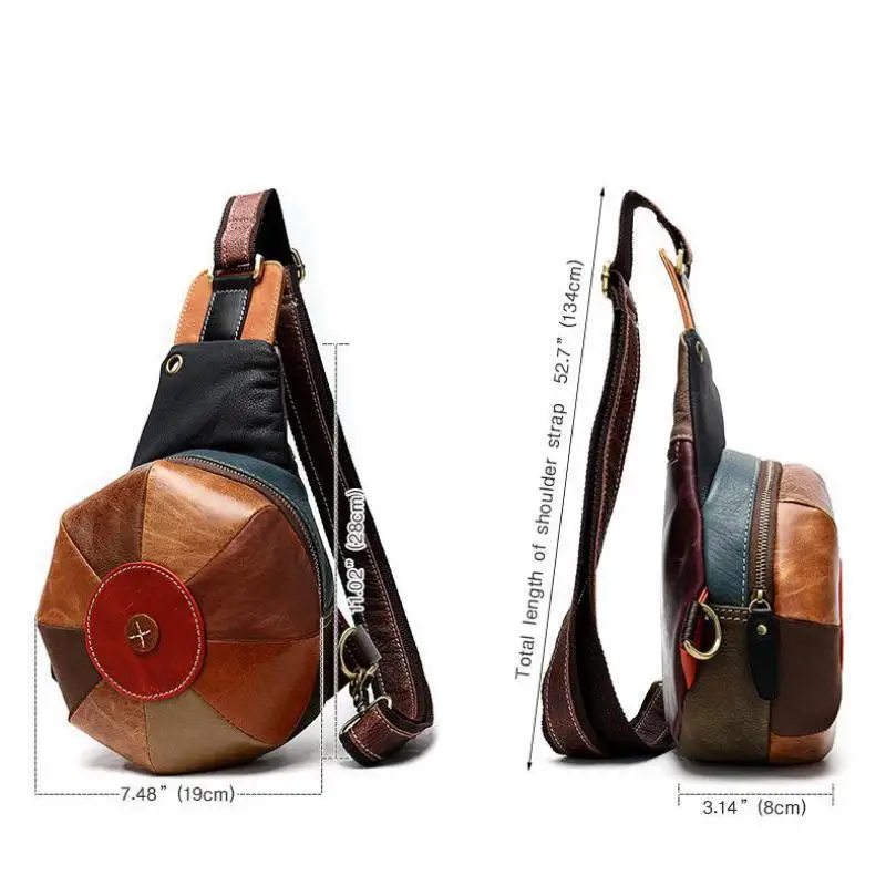 

YourSeason 2021 Casual Cow Leather Ladies Vintage Splicing Circular Chest Bags Female Headphone Hole Messenger Bag